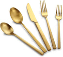 Stainless Steel Flatware Set Hand Forged 18/10 Silverware Set Cutlery Set Gold Cuboid Handle Matte Finished 40 Pieces Service for 8 by CozyNest Decor