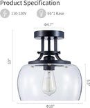 WUZUPS Chandelier Rustic Farmhouse Industrial Round Semi-flushmount Ceiling LED Light Fixture with Clear Glass Shades for Bathroom Kitchen Foyer Entryway, H 10" x W 10", E26 Base, Black by CozyNest Decor