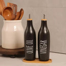 HOMCDALY Olive Oil and Vinegar Dispenser Set, Ceramic Oil and Vinegar Bottles with Bamboo Tray, 16.9oz Kitchen Cruet - Set of 2 - Black by CozyNest Decor