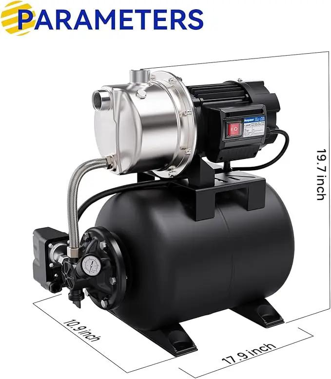 Acquaer 1.6 HP Shallow Well Pump with Pressure Tank, Stainless Steel, 1320 GPH 115V Irrigation, Automatic Water Booster Jet Pump for Home, Garden, Lawn, photo 2 of 6