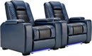 ANJ Power Home Theater Seating Set of 2, Blue Faux Leather Electric Recliner Chair with Powered Headrest, Dual Motors Movie Reclining Chairs with LED Lights,USB Port,Cup Holders, Hidden Arm Storage by CozyNest Decor
