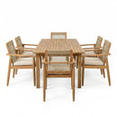 7 Pieces Acacia Wood Outdoor Dining Set with Cushions by HouseOfZazla