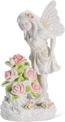 Angel Garden Statue, Guardian Solar Garden Decor with Warm Light, Waterproof Butterfly Angel Figurine with Flowers, Outdoor Garden Decor Sculpture for Lawn Yard Patio Windowsill, White by GreenHaven Gardens