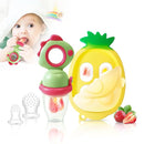 Baby Fruit Food Feeder - Silicone Nibble Tray Combo - Breastmilk Popsicle Mold for Cooling Relief, BPA Free Mesh Feeder for Infant Self Feeding (Dinosaur Green + Pineapple) by TinyTreasures Baby Boutique