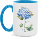 Custom Hydrangea Blossom Design Mug, Personalized Name Blue Flower Coffee Cup, Customized Flower Ceramic Mug For Floral Lover, Hydrangea Decorative Cup 11oz Or 15oz, Gift For Birthday by CozyNest Decor