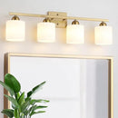 Stainless Steel Milk Glass Vanity Lights for Bathroom, 4 Light Gold Bathroom Light Fixtures Over Mirror, Ceramic E26 Sockets Wall Mounted by CozyNest Decor