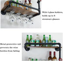 Wine Rack Wall Mounted 2 Tier, Hanging Floating Small Mini Bar Liquor Shelves with Glass Holder Storage Under, Industrial Rustic Pipe Farmhouse Kitchen Decor Black(23.6x10.6x19.7) by CozyNest Decor