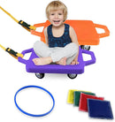 2 Plastic Scooter Boards with Handles for Kids Sitting and Sports Training, with 1 Ring, 2 Ropes and 4 Beanbags, Indoor and Outdoor Play by TinyTreasures Baby Boutique