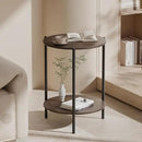 Side Table, Round End Table with 2-Layer Storage Rack, 15.7" Small Spaces Circle Table, Metal Frame Design Small Side Tables, for Living Room, Bedroom, Vintage Wood by CozyNest Decor