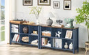 6 Cube Bookcase, Farmhouse Wood Low Storage Organizer Book Shelf, 47" Horizontal Navy Blue Console Bookshelf with Legs, Hallway Book Case for Entryway, Display Cabinet for Living Room, Office by CozyNest Decor