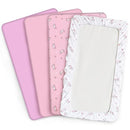 Mini Crib Sheets Set for Girls, 4 Pack, Mini Portable Crib Sheets for Girs (38" X 24") | Multiuse for Pack n Play, Playard, Playpen, Mini Crib, Pink Print by TinyTreasures Baby Boutique