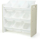 Humble Crew 9-Bin Toy Organizer – Hampton Sandwashed with White Plastic Bins, 3-Tier Storage Solution for Kids' Playrooms and Nurseries by CozyNest Decor