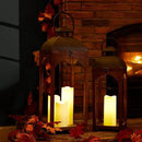 Glitzhome Set of 2 Mondern Farmhouse Wooden Lantern Hanging Decorative Candle Lanterns for Outdoor & Indoor Brown (No Glass) by CozyNest Decor