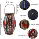 2PCS Cardinal Solar Lanterns Glass & Metal Hanging Light Outdoor Waterproof 16" H Tabletop Lamp with Hollowed-Out Design with Shepherd's Hooks for Garden Patio Table Decor by GreenHaven Gardens
