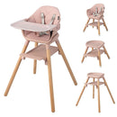 BABY JOY Baby High Chair, 6 in 1 Convertible Wooden High Chair for Babies & Toddlers with Adjustable Legs, Double Removable Tray, Safety Harness & Waterproof PU Cushion (Pink) by TinyTreasures Baby Boutique