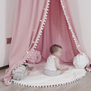 Bed Canopy with Pom Pom for Kids Crib Baby Girl Netting Cover Canopy Crib Curtain Reading Nook Hanging Tent Nursery Play Game Castle Room Decoration (Pink) by TinyTreasures Baby Boutique