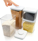 BopTop (4pc Set) Airtight Food Storage Container – Mechanical Silicone Seal Canister - BPA-Free Stackable - 1.3Qt/2.1Qt/2.8Qt/3.5Qt by TinyTreasures Baby Boutique