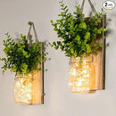 Rustic Wall Sconces, Mason Jar Sconces, Farmhouse Home Decor, LED Fairy Lights, Green Fake Plant, Interior Decoration Warm Toned Lighting. (2 Pack) by CozyNest Decor