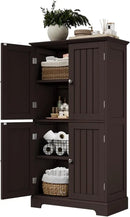 ChooChoo Bathroom Floor Cabinet, Modern Bathroom Storage Cabinet with 4 Doors and Adjustable Shelves, Freestanding Cupboard for Living Room, Espresso by CozyNest Decor