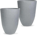 2 Pcs Pack 18.5 Inches Heavy Duty Plastic Resin Tall Tapered Planter Pots Large Round Planter Flower Pot with Drainage Holes for Indoor Outdoor Deck Porch Garden Home Patio Front Door (Light grey, M) by CozyNest Decor