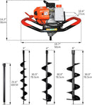 62cc 2.8HP Post Hole Digger Gas Powered, Gas Earth Auger/Ice Auger, with 2 Drill Bits 3"/6"/8" + 3 Extension Bar, One Man Earth Auger for Planting Fence, EPA Compliant Post Hole Auger by GreenHaven Gardens