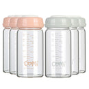 COMI Wide Neck Glass Breastmilk Collection n Storage Bottle, 6 Packs, 8oz with Screw Ring Sealing Disk; Re-markable Sealing Disc. BPA Free, Fits Breast Pumps & Nipples (3 Gray Lids + 3 Pink Lids) by TinyTreasures Baby Boutique