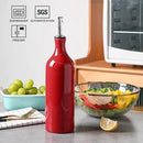 Sweejar Large Ceramic Olive Oil Dispenser Bottle, Opaque Oil Cruet Protects Oil to Reduce Oxidation, Suitable for Storage Oil, Vinegar, Soy Sauce & Other Liquids, Pack of 1, 24 Fl Oz (Red) by CozyNest Decor