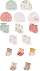 15 Pack Unisex New Born Boy Girls No Scratch Mittens Sets Cotton Soft Baby Gloves Hats socks Accessory 0-6 Months by TinyTreasures Baby Boutique