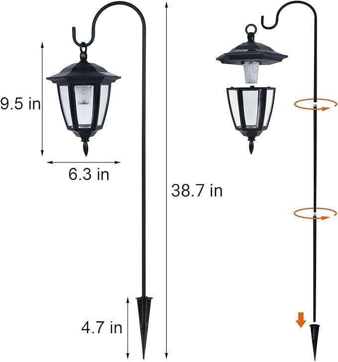 Dynaming 4 Pack Solar Hanging Lights Outdoor, Solar Powered Garden Decorative Lanterns with 4 x 38 Inch Shepherd Hooks, Waterproof Landscape Lighting for Lawn Patio Yard Pathway Driveway, Warm White, photo 2 of 9