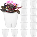 Self-Watering Pots for Indoor Plants, 12-Pack 5'' Self Watering Planter with Drainage Holes, Small African Violet Pots with Water Indicator, Clear Wick Pot, White by CozyNest Decor