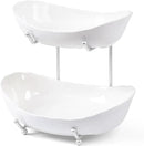 HBlife Fruit Bowl for Kitchen Counter - 2 Tier Ceramic Fruit Bowl with Metal Stand, Tiered Fruit Basket for Kitchen Counter, Serving Platters Serving Trays for Party by CozyNest Decor