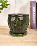 vensovo 5 Inch Ceramic Orchid Pots with Holes and Saucers - 1 Pcs Small Succulent Pot for Repotting, Garden Flowerpots for Plants Indoor and Outdoor Promotes Air Circulation, Yellow Mixed Brown by GreenHaven Gardens