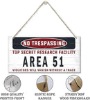 Warning Sign, Area 51 No Trespassing Warning Wood Plaque Sign, Funny Door Signs, Decorative Wood Hanging Suspension Plaque, Farmhouse Wooden Wall Decor by CozyNest Decor