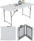 4FT Folding Table, Height Adjustable Table, Heavy Duty Plastic Tables Portable Fold-in-Half Utility Table w/Handle & Lock for Camping BBQ Party Banquet Wedding Market Events, 330LBS by GreenHaven Gardens