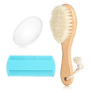 Baby Hair Brush and Comb Set, Wooden Natural Goat Bristles Hairbrush+Comb+ White Cradle Cap Brush Grooming Kit for Newborns Toddlers Boys Girls (Pack of 3) by TinyTreasures Baby Boutique