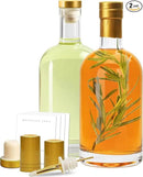 Olive Oil Dispenser Bottle for Kitchen, Clear Glass Oil and Vinegar Dispenser Set, Coffee Syrup Dispenser, Container With Metal Pour Spout, Airtight Lid, Funnel, Waterproof Labels (500ml-s-2 Pack) by CozyNest Decor