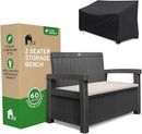 EconoHome 2 Seat Outdoor Storage Bench with Rain Cover - 60 Gallon Capacity - Weatherproof Resin Bench for Patio, Porch, Garden, Yard, Pool Area - Furniture for Pool Accessories, Gardening Tools by CozyNest Decor