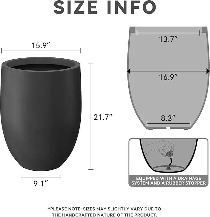 Kante 21.7" H Burnished Black Tall Planter, Large Outdoor Indoor Decorative Pot with Drainage Hole and Rubber Plug, Modern Round Taper Style for Home and Patio, photo 2 of 8