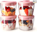 Ankou 400ml Meal Prep Container Set of 4 Pink Tritan Plastic Food Storage Containers with Lids, Airtight Leakproof Pop Top Lid Bowl for Breakfast Leftovers by TinyTreasures Baby Boutique
