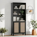 Tall Bookshelf, 5-Tier Book Shelf with 2 Rattan Doors, Freestanding Bookcase Display Shelves with Large Storage, Book Case for Living Room, Office, Study, Bedroom, 70.9 Inch by CozyNest Decor