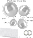 RUBFAC Silver Balloons 129pcs Different Sizes 18 12 10 5 Inches, Metallic Balloon Garland Arch Kit for Birthday Party Graduation Wedding Holiday Decoration by TinyTreasures Baby Boutique