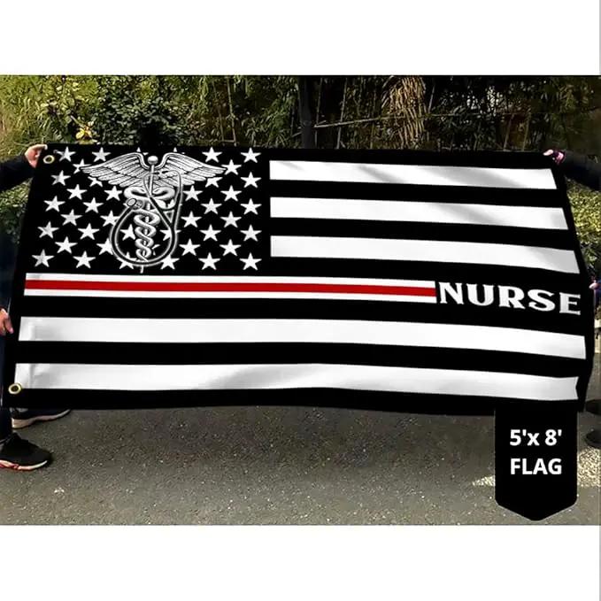 FLAGWIX American Flag-Nurse Flag Thin Red Line Nurse Grommet Flag TRN1388GFv1, 3x5 ft., No Flag Pole Rings-USA Heavy Duty Flags Canvas Cotton-Durable Indoor Outdoor Flag, photo 4 of 6
