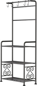 Plant Stand Indoor Outdoor Heavy Duty Metal - 56.4" Tall 3-Tier Shelf for Multiple Plants, Flowers, Rustproof Black Storage Rack for Patio, Balcony, Living Room, Garden, Includes Hooks&Adjustable Feet by GreenHaven Gardens