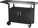 Vongrasig Grill Cart with Storage, Outdoor Bar Cart Rolling BBQ Cart Movable Pizza Oven Table Stand with Foldable Stainless Steel Top & Storage Cabinet, Black by CozyNest Decor