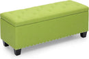 MoNiBloom 42 Inch Long Bench with Storage, Modern 40L Inner Space Green Linen Foot Stool for Bedroom, Upholstered Padded Rectangular Fabric Tufted Bench Footrest with Wood Legs with 660 Lbs Capacity by CozyNest Decor