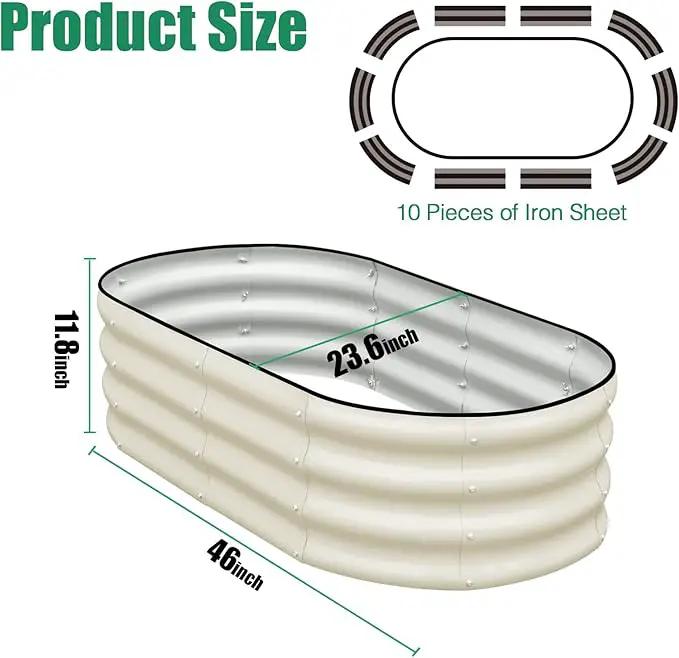 SnugNiture Galvanized Raised Garden Bed Outdoor, 2 Pcs 4x2x1ft Oval Metal Planter Box for Planting Plants Vegetables, White, photo 3 of 6