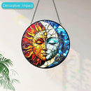 Sun and Moon Decor Stained Glass Window Hanging Suncatchers - Sun Catchers Indoor Window Christmas Decorations - Stained Glass Suncatcher with Hooks and Chain - Celestial Decor Gift for Men Women by GreenHaven Gardens