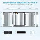 Owlie Baby Gate with Door 66-75 Inch, Extra Wide Stair Gates for Kids Adjustable Wide Dog Pet Gate Stairway Large Baby Gates Pressure Mount for Pets for House Stairway Doorway Black (30.5'' Tall) by TinyTreasures Baby Boutique