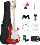 Kids Electric Guitar Beginner Kit 30 Inch, Mini ST Style Electric Guitar for Boys Girls with Amp 5W, Gig Bag, Tuner, Strap, Cable, Picks, Extra Strings, RST-70 Red by TinyTreasures Baby Boutique