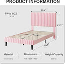 Twin Size Bed Frame, Velvet Upholstered Platform Bed with Vertical Channel Tufted Headboard and Footboard, No Box Spring Required, Easy Assembly, Pink by CozyNest Decor